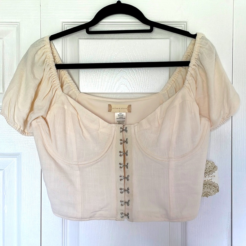Altar’d State ivory front clasp crop top